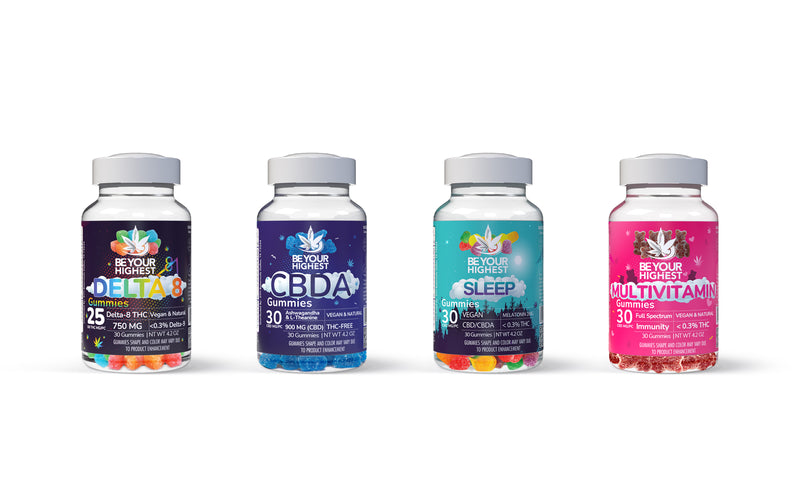 Delta 8 CBD, Sleepytime, CBDA, and Multivitamin Gummies Bottle Bundle Pack (4)