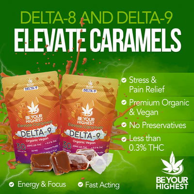 Elevate Organic Vegan Caramels 2:1 CBD Hemp Derived Delta-9 THC (1-piece)